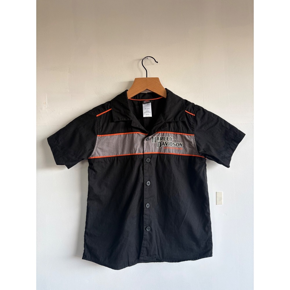 Harley-Davidson Kids Black Short Sleeve Button Down Shirt Size 5 Kidcore. Biker.